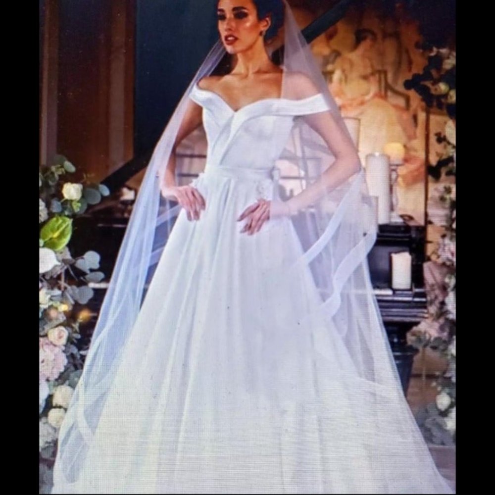 NWOT White Satin Off Shoulder Wedding Dress